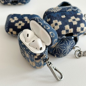 原创手工制作布艺耳机套适用苹果蓝染布复古布料airpodspro2二代保护套airpods123小众壳套