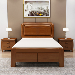 实木单人床1米2家用小床中式现代简约北欧小户型公寓床收纳储物床