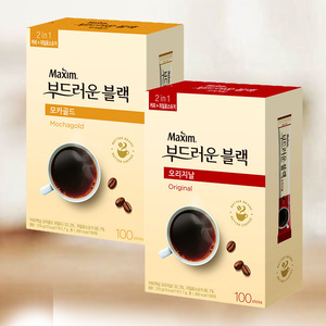 麦馨Maxim原味摩卡味柔滑黑咖啡韩国进口二合一速溶含糖100条盒装