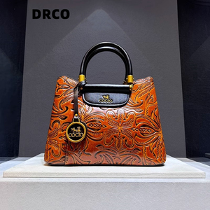 法国DRCO奢侈品大牌雕花真皮复古女包高级感女士单肩手提包托特包