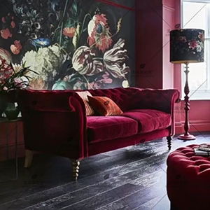 美式复古布艺小户型双人沙发极繁酒红色天鹅绒三人位客厅家用沙发