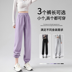 2024新款运动裤女春秋季束脚美式高腰休闲裤子紫色显瘦小个子卫裤
