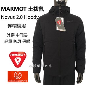 MARMOT土拨鼠Novus 2.0男户外轻量薄款防风保暖连帽休闲棉衣棉服