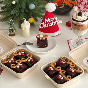 圣诞节巧克力布朗尼麋鹿蛋糕装饰创意驯鹿便当盒小甜点圣诞帽装扮