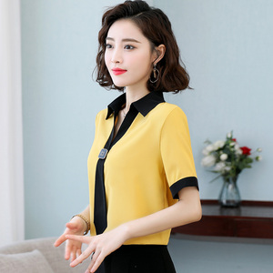 雪纺衫衬衫女半袖2024夏季韩版时尚洋气宽松垂感V领飘带短袖衬衣