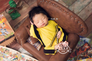 李小龙同款连体衣套装新生儿百天婴儿宝宝双节棍摄影衣服影楼拍照