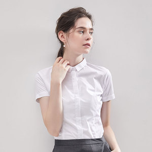 小领白色短袖衬衫女韩范学院风职业正装工作服2023夏季新款棉衬衣