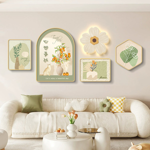 简约现代客厅装饰画小清新沙发背景墙挂画高级感创意组合壁灯画