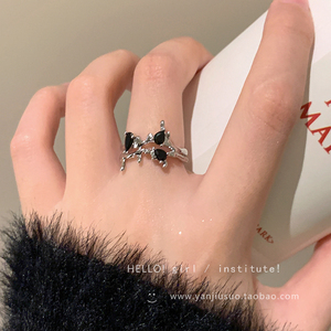 液态荆棘~黑色锆石戒指女小众设计高级感开口食指戒通勤百搭指环