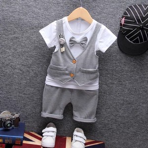 2019新款夏装婴儿男宝宝短袖套装01234儿童小孩衣服马甲两件套潮