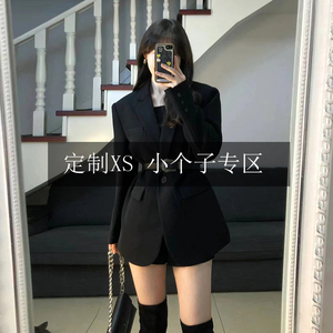 小个子150XS夏季赫本风西服外套收腰高级感黑色小众西装连衣裙女