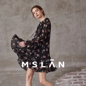繁花| MSLAN24年早春季法式复古风可拆卸蕾丝领A型中长款连衣裙