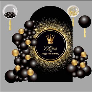 黑金拱门气球派对设计皇冠宝宝生日宴成人宴时尚大气背景素材PSD
