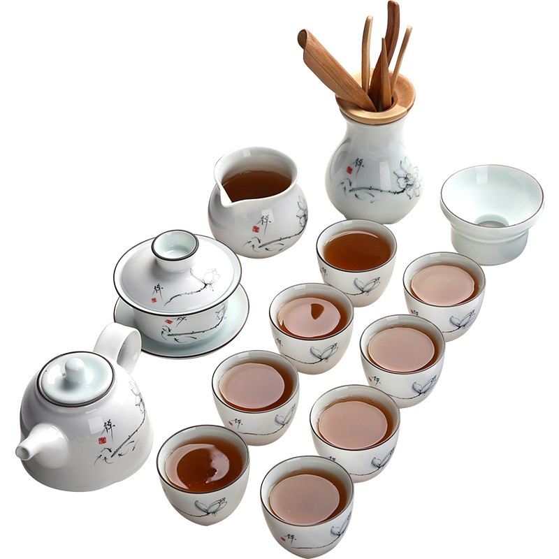 苁美阁喝茶功夫茶具套装家用陶瓷整套白瓷盖碗茶壶品茗茶杯茶道零