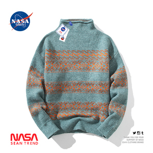 NASA联名半高领毛衣男秋冬季新款潮牌ins青少年中高领针织衫线衣
