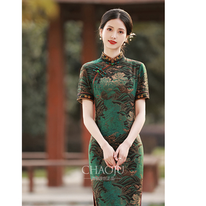 送考旗袍高考日常可穿绿色新中式妈妈高贵复古年轻款绝美老上海