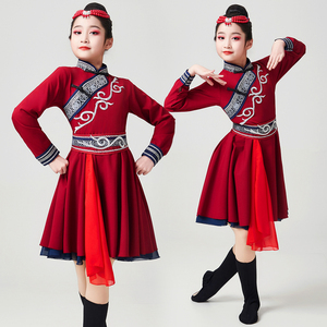 蒙古服族服装女儿童蒙古族舞蹈演出服白马民族蒙族蒙古袍表演服饰