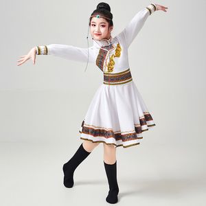 蒙古服族服装女儿童蒙古族舞蹈演出服蒙族民族草原白马筷子舞服饰
