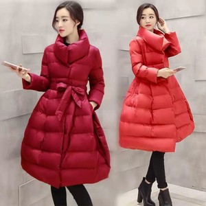 2023冬季新款百搭棉服女中长款韩版收腰新年红色蓬蓬棉衣圣诞女装