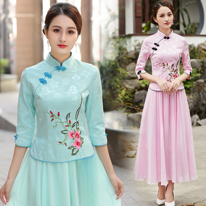 二件套洋气高端汉服女唐装气质连衣裙中国民风日常改良古装旗袍上