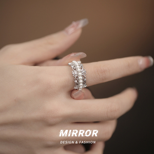 小麋人925纯银戒指女蕾丝皇冠指环高级感轻奢时尚母贝珍珠爆款