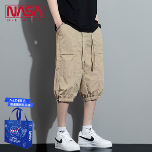 NASA联名六分工装短裤夏季新款七分裤美式纯色束脚男休闲登山裤子
