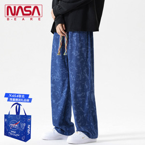 NASA联名中国风扎染裤子春秋宽松垂感阔腿直筒宽松休闲裤男款夏季