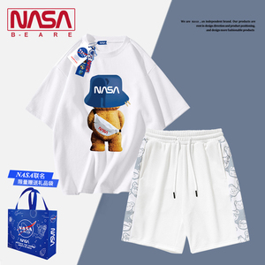 NASA联名夏季T恤时尚休闲运动套装帅气一套搭配男装情侣装挎包熊