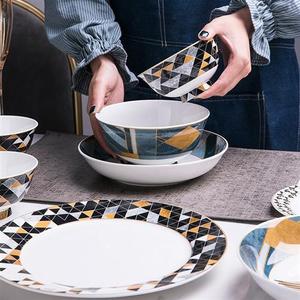 高档洛威 碗碟套装家用6人陶瓷碗盘组合北欧网红骨瓷餐具碗筷盘子