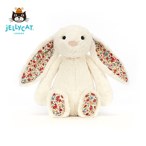 英国Jellycat花布奶油色邦尼兔毛绒玩具花耳朵兔子宝宝安抚玩偶