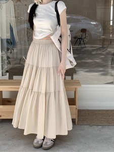法式白色层次感半身裙女2024春季新款粉色高腰显瘦大摆裙长裙裙子