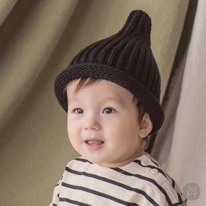 韩国进口婴儿童帽子男女宝宝秋冬季尖顶毛线帽保暖护耳套头包头帽