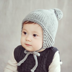 韩国进口婴儿童帽子球球毛线帽男女宝宝秋冬保暖防风时尚护耳帽