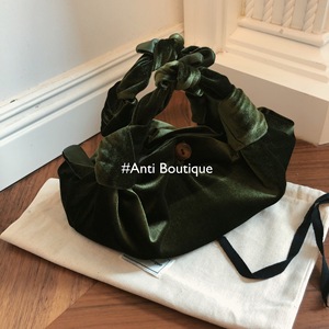 【Anti Boutique】24SS 复古丝绒饺子包橄榄绿手提包法式小众女包