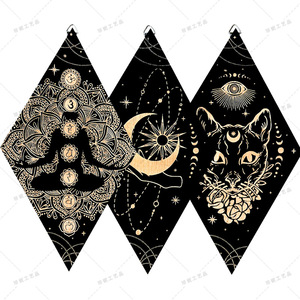 乡村波西米亚墙壁装饰太阳月亮瑜伽墙装饰菱形木眼标志三角钟摆板