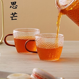 玻璃品茶杯锤纹带把透明泡茶杯家用透明耐热主人杯功夫茶具套装