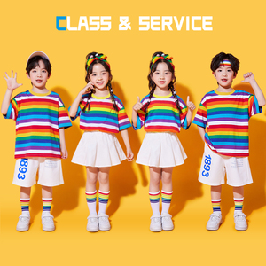 六一儿童啦啦队演出服可爱风彩虹套装姐弟装拉拉操团体表演比赛服