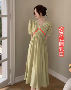 2024夏季产后哺乳衣外出辣妈款产后法式喂奶衣服赫本风哺乳连衣裙