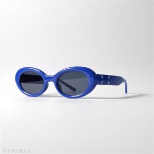 街风格宝蓝色墨镜UV400防紫外线辐射配近视椭圆形韩版太阳眼镜