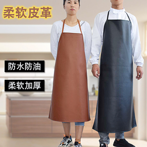 防水防油皮革围裙软皮工作服男女厨房家用加长加厚水产加大围兜腰
