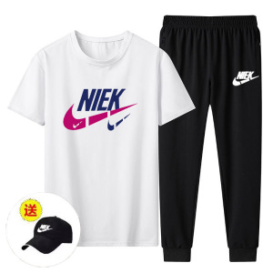 nike耐克夏季休闲两件套男装新款短袖跑步运动裤长裤健身套装潮流