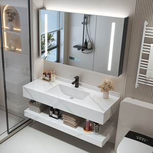 现代简约浴室柜组合亮面岩板陶瓷台面双层卫生间洗漱台洗手池套装