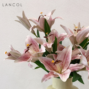 Lancol欧式高档仿真花 粉色EVA香水大百合 客厅餐桌装饰摆放假花
