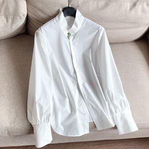 简约纯色白衬衫 短款国风立领小宽松版套头上衣衬衣H01FT78182