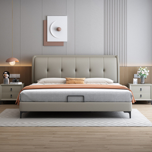 科技布床现代简约皮床北欧主卧小户型18米大床奶油风双人床储物床