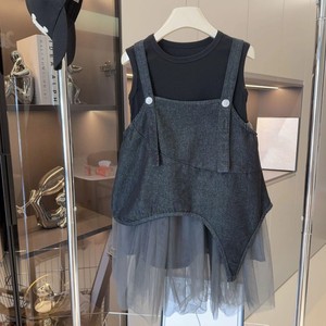 女童套装裙2024夏季新款韩系复古小众设计感牛仔背带网纱连衣裙潮
