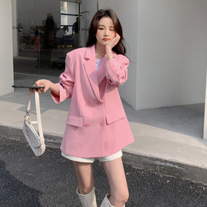 粉色小西装外套女春季2024新款高级感设计小众韩系chic白搭西服