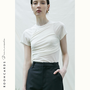 ROOMCARDS独立设计师白色/黑色/粉紫色日本科技棉半透褶皱短袖T恤