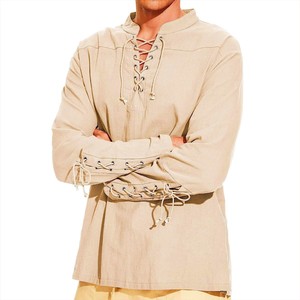 复古中世纪维京海盗男装衬衫T恤长袖衬衣cosplay打底系带蒸汽朋克
