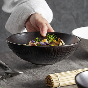 汤碗家用2024新款高颜值日式陶瓷高级感黑色盘子大面碗斗笠沙拉碗
